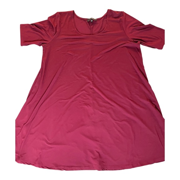 Vibe Plus Size 2X Red Casual Dress Short Sleeve Scoop Neck A-line Tunic Burgundy - Picture 1 of 5